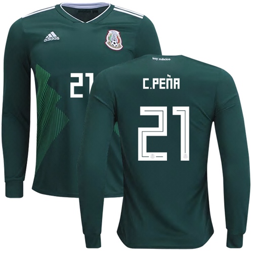 Mexico #21 C.Pena Home Long Sleeves Soccer Country Jersey - Click Image to Close